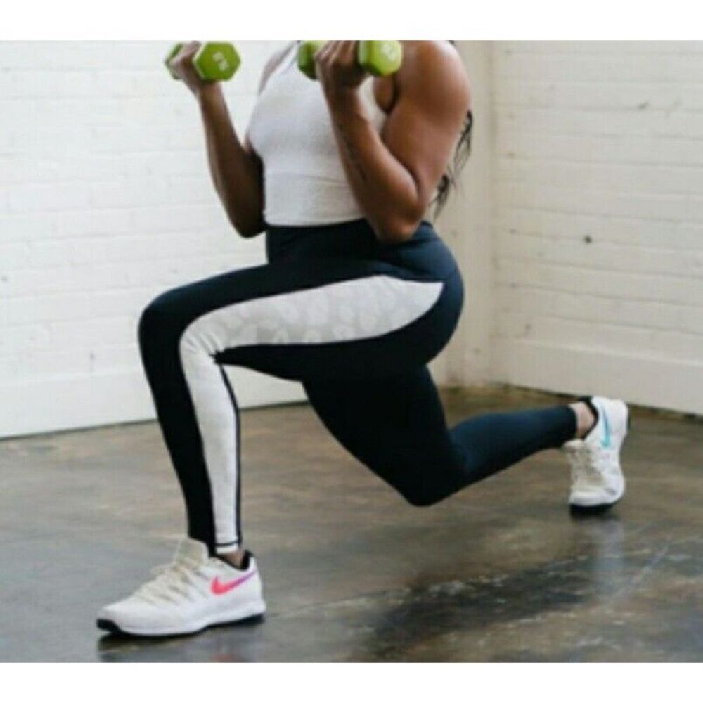 Zyia Light N Tight‎ White Leopard Strip Leggings Black 4